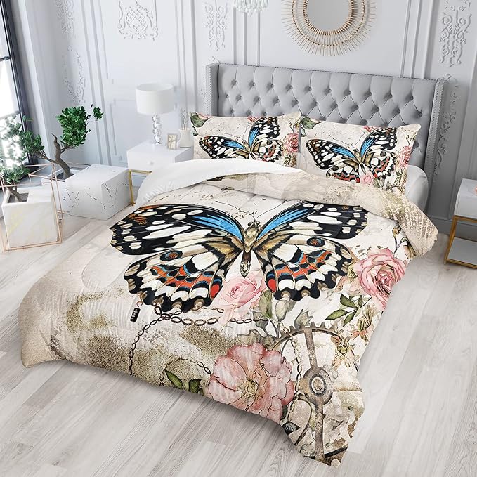 Butterfly Comforter for Girls Kids Adults Butterfly Rose Bedding LeafyLoom