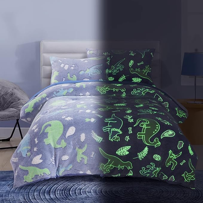 HOMBYS Glow in The Dark Comforter Set 7 Piece Full with Sheets Blue LeafyLoom