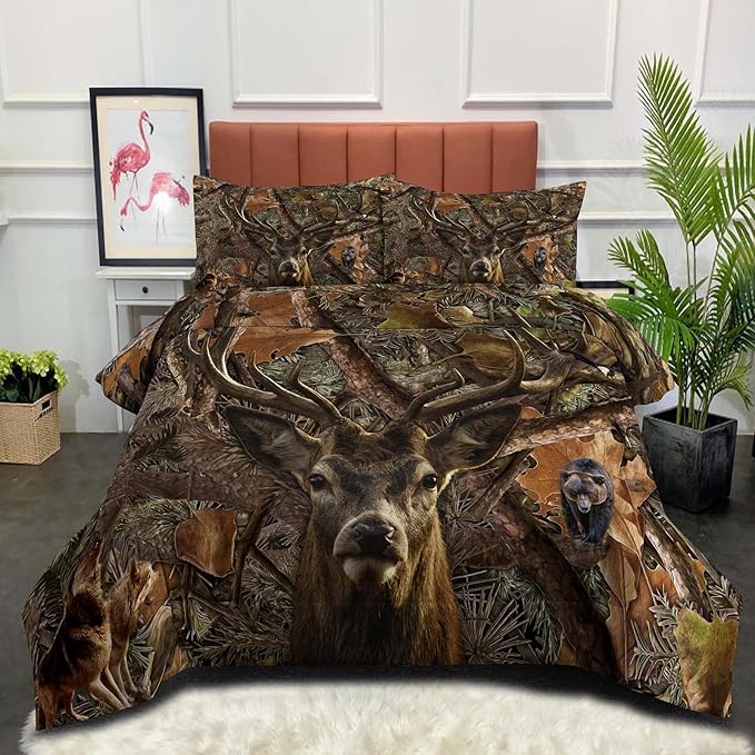 NINENINE Deer Bedding Sets Camo Comforter Set Boys Queen LeafyLoom