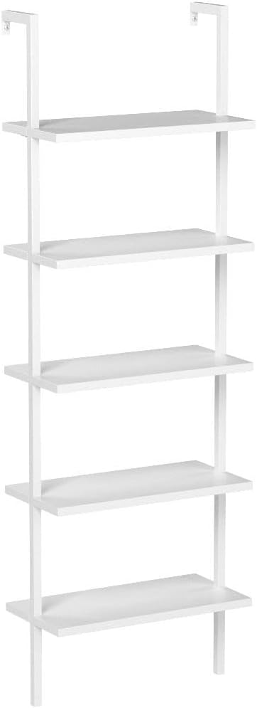 Nathan James 65506 Theo 5-Shelf White Modern Bookcase, Open Wall Mount Ladder Bookshelf with Industrial White Metal Frame, White - LeafyLoom