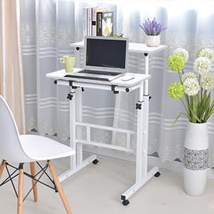 DlandHome Mobile Standing Desk Stand Up Desk Rolling Desk, Stand Sit Desk Mobile Computer Desk Adjustable Standing Desk 23.6inches Table Workstation Mobile Desk Cart Tray White - LeafyLoom