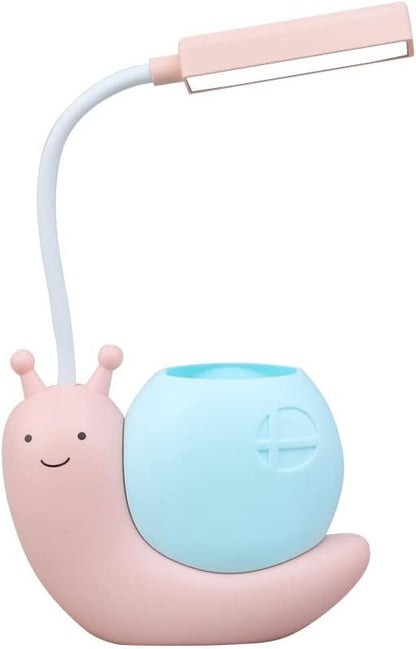 Cute Kids Lamp with Pen Holder,LED Desk Lamp for Child,Snail Shape USB Charging Student Learning Eye Protection Lamp with 360° Bendable Adjustable Neck Pink - LeafyLoom