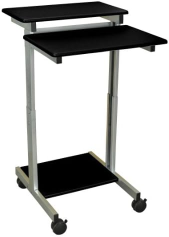 Stand Up Desk Store Rolling Adjustable Height Two Tier Standing Desk Computer Workstation (Silver Frame/Black Top, 24" Wide) - LeafyLoom