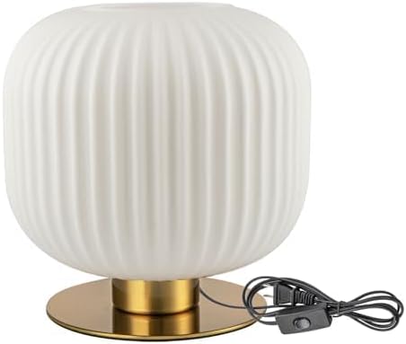 White Glass Table Lamp Mid Century Modern Desk Lamp with Streak Glass Shade Vintage Style Nightstand Lamp Small Reading Desk Light for Study Bedroom End Table Living Room - LeafyLoom