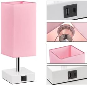 Ambimall Touch Control Table Lamp with 2 USB Charging Ports, 3 Way Touch Lamps Beside Desk, Nightstand Lamp for Bedrooms Living Room, Pink Shade with White Base, LED Bulb Included(Pink) - LeafyLoom