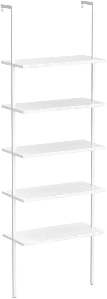 5-Shelf Wood Modern Bookshelf, Open Wall Ladder Bookcase Plant Shelf Vintage Kitchen Shelves Storage, Farmhouse Heavy Duty Display Shelf Wide Modern Open Book Case (White-1) - LeafyLoom