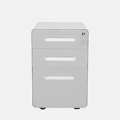 ApexDesk 3-Drawer Vertical Metal Mobile File Cabinet with Locking Keys - Light Gray Front Panel/White Body - LeafyLoom