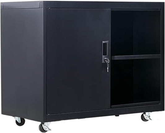 Metal Mobile Lateral File Cabinet, Storage Locker,Printer Stand with Open Storage Shelves for Office,School,Home,Living Room. (Black) - LeafyLoom