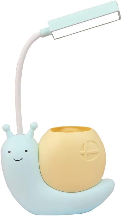 Cute Kids Lamp with Pen Holder,LED Desk Lamp for Child,Snail Shape USB Charging Student Learning Eye Protection Lamp with 360° Bendable Adjustable Neck Blue - LeafyLoom