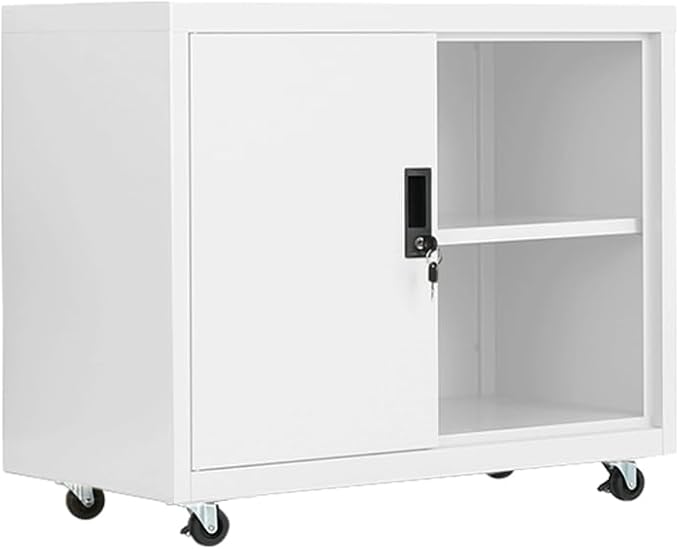 Metal Mobile Lateral File Cabinet, Storage Locker,Printer Stand with Open Storage Shelves for Office,School,Home,Living Room. (White) - LeafyLoom