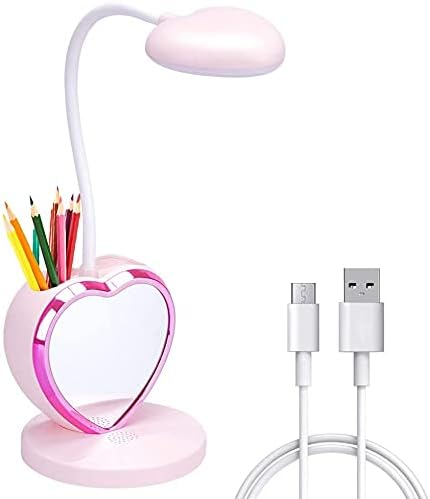 LED Desk Lamp, Cute Pink Desk Lamp with USB Charging Port/Pen Holder and Phone Stand, Touch Control Reading Lamp with 2 Color Modes,Eye-Caring Study Table Lamp for Kids Girls College Dorm Bedroom - LeafyLoom