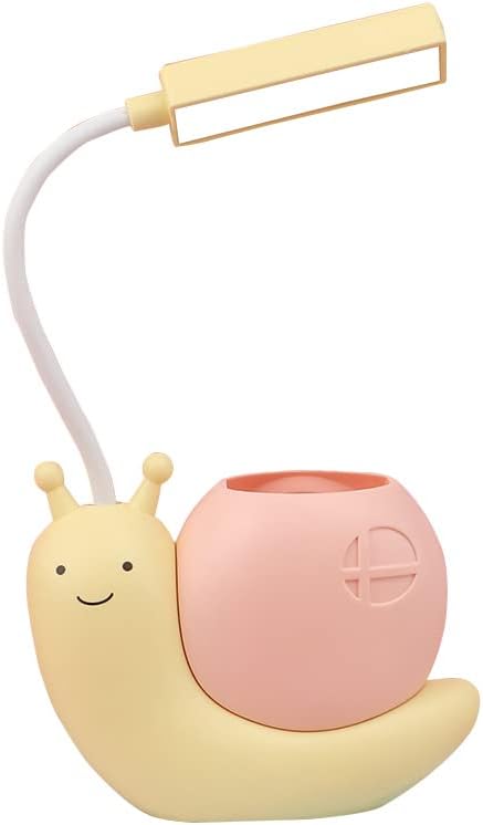 Cute Kids Lamp with Pen Holder,LED Desk Lamp for Child,Snail Shape USB Charging Student Learning Eye Protection Lamp with 360° Bendable Adjustable Neck Yellow - LeafyLoom