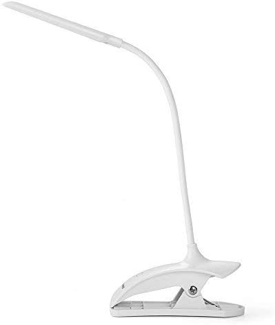 Clip Desk Lamp Table LED Bulb Lamps Set USB Outlet White Modern Shade Gooseneck Dimmable Light Clamp Base Touch Sensor Switch Charging Battery Office Room Bedroom Dorm Kids Small Girls Study Reading - LeafyLoom