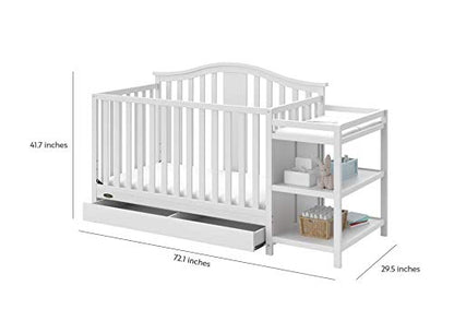 Graco Solano 4-in-1 Convertible Crib and Changer with Drawer (White) – Crib and Changing Table Combo with Drawer, Includes Changing Pad, Converts to Toddler Bed, Daybed and Full-Size Bed - LeafyLoom