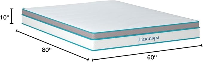 Linenspa 10 Inch Memory Foam and Spring Hybrid Mattress - Medium Feel - Bed in a Box - Quality Comfort and Adaptive Support - Breathable - Cooling - Perfect for a Guest Bedroom - Queen Size - LeafyLoom