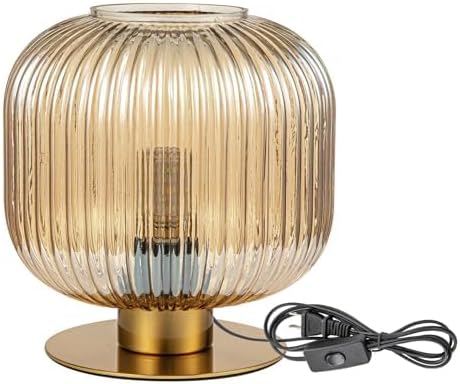 Plug in Table Lamp with Amber Glass Shade Mid Century Modern Lamps for Nightstand Modern Style Bedside Nightstand Lamp Reading Desk Light for Study Room Bedroom Living Room Office (Amber) - LeafyLoom