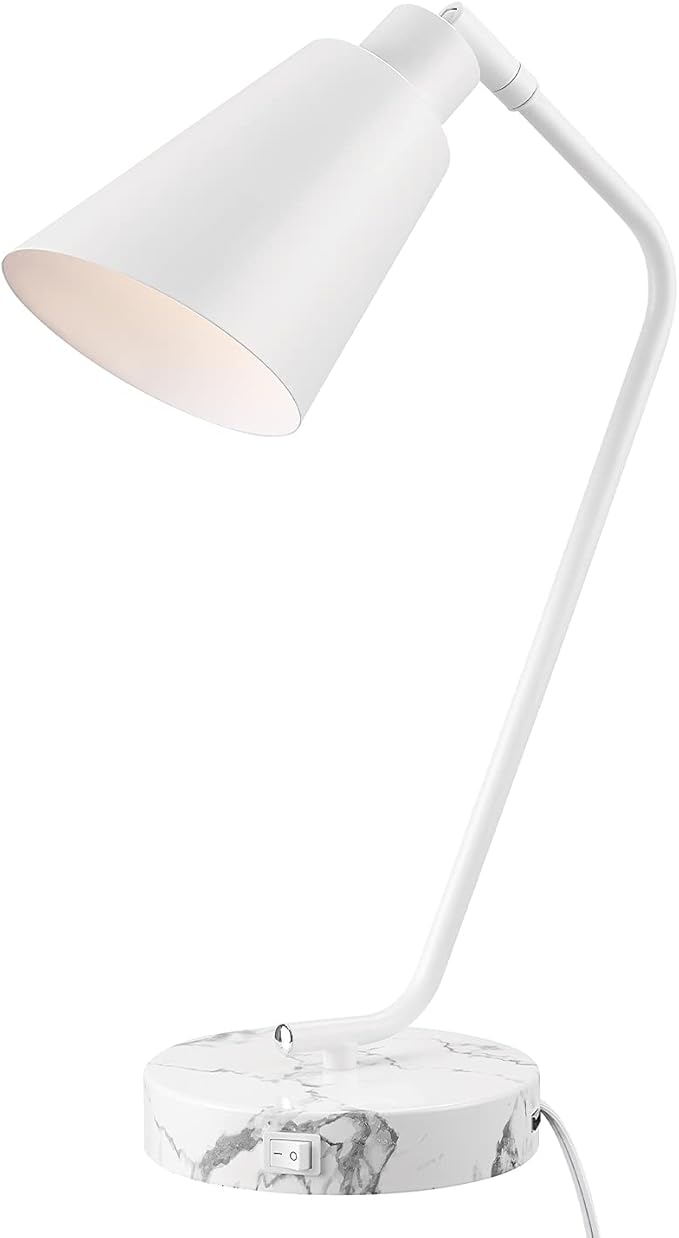 Globe Electric 52295 Belmont 17" Desk Lamp, Matte White, White Faux Marble Base, 2.1A USB Port, On Off Rocker Switch at Base - LeafyLoom