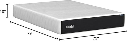 LUCID 10 Inch Memory Foam Mattress - Plush Feel - Infused with Bamboo Charcoal and Gel - Bed in a Box - Temperature Regulating - Pressure Relief - Breathable - King Size - LeafyLoom