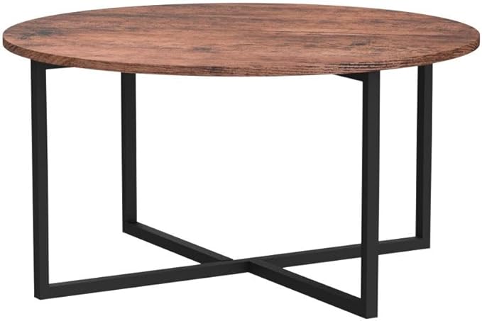 Round Coffee Table Kitchen Dining Table Modern Tea Table Office Conference Pedestal Desk Computer Study Desk Rustic Brown/Black - LeafyLoom