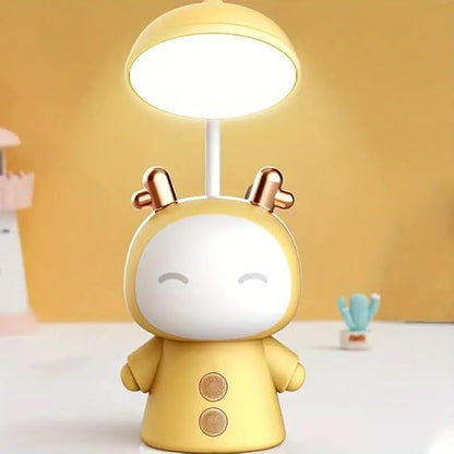 Cute Cartoon Kids Desk Lamp with Night Light - 360° Goose Neck LED Flexible Reading Light for Bedroom - Children Bedside Study Table Lamp (Yellow Fawn) - LeafyLoom