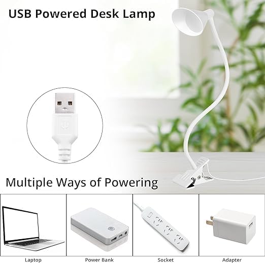 Desk Clip Light,3 Light Modes 10 Dimmable Brightness Reading Light, Flexible Neck Bedside Lamp, Small Table Clamp Lamp for Office, Bedroom, Bed Headboard, Study(White) - LeafyLoom