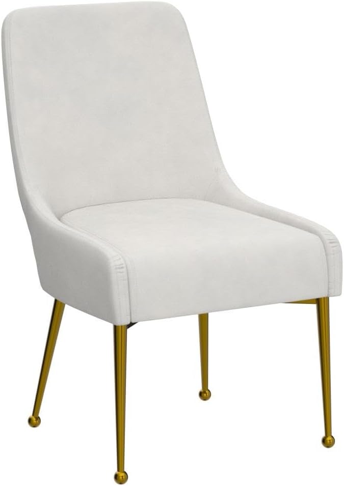 Meridian Furniture Owen Collection Modern | Contemporary Velvet Upholstered Dining Chair with Polished Gold Legs, Set of 2, 24" W x 21" D x 34.5" H, Cream - LeafyLoom