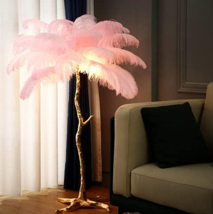 Luxury Resin Ostrich Feather Lamp, 35 Pieces real ostrich feathers,Feather Floor Lamp,Standing Lamp for Living Room, Bedroom and Office 67” Tall Feather Lamp (Pink) - LeafyLoom