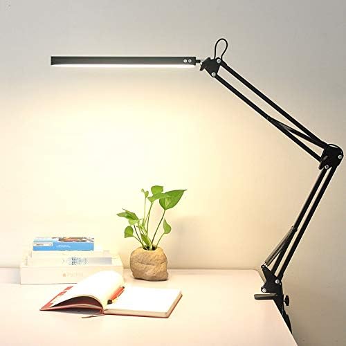 LED Architect Desk Lamp, Metal Swing Arm Dimmable Task Lamp, Eye Care Table Lamp with Clamp (3 Color Modes, 10-Level Dimmer, Memory Function) Highly Adjustable Office, Craft, Workbench Light - LeafyLoom