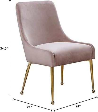 Meridian Furniture Owen Collection Modern | Contemporary Velvet Upholstered Dining Chair with Polished Gold Metal Legs, Set of 2, 24" W x 21" D x 34.5" H, Pink - LeafyLoom