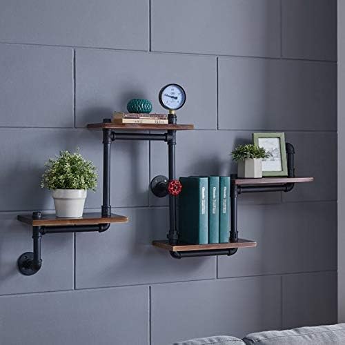 WGX Design For You Industrial Rustic Modern Wood Ladder Pipe Wall Shelf 4 Layer Pipe Design Bookshelf DIY Shelving - LeafyLoom