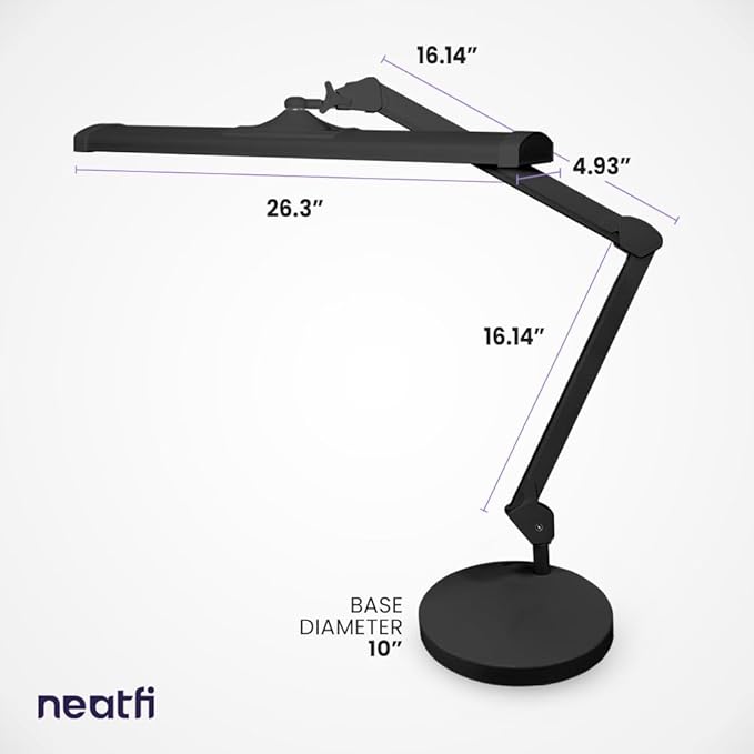 Neatfi Ultra 3,500 Lumen LED Desk Lamp, Color Correlated Temperature, 3 Light Modes, Dimmable, 45W, 26 Inch Wide Metal Shade, 540 SMD LEDs (CCT with Base, Black) - LeafyLoom