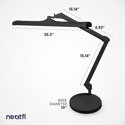 Neatfi Ultra 3,500 Lumen LED Desk Lamp, Color Correlated Temperature, 3 Light Modes, Dimmable, 45W, 26 Inch Wide Metal Shade, 540 SMD LEDs (CCT with Base, Black) - LeafyLoom