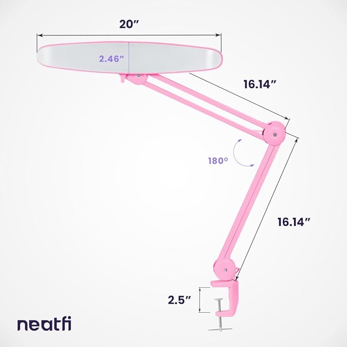 Neatfi XL 2,200 Lumens LED Task Lamp, 24W Super Bright Desk Lamp, 117 Pcs SMD LED, 4 Level Brightness, Dimmable, Task LED Light for Home, Office, Workbench (Non-CCT, Pink) - LeafyLoom