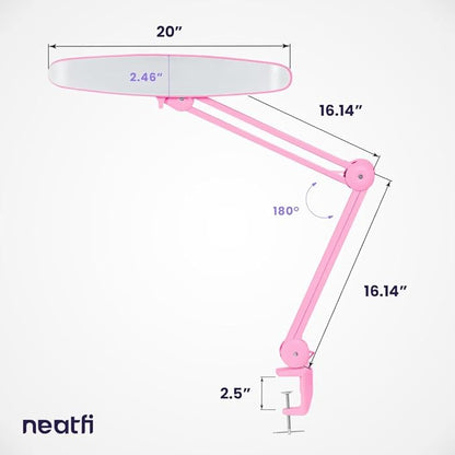 Neatfi XL 2,200 Lumens LED Task Lamp, 24W Super Bright Desk Lamp, 117 Pcs SMD LED, 4 Level Brightness, Dimmable, Task LED Light for Home, Office, Workbench (Non-CCT, Pink) - LeafyLoom