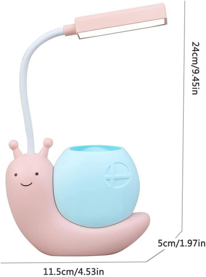 Cute Kids Lamp with Pen Holder,LED Desk Lamp for Child,Snail Shape USB Charging Student Learning Eye Protection Lamp with 360° Bendable Adjustable Neck Pink - LeafyLoom