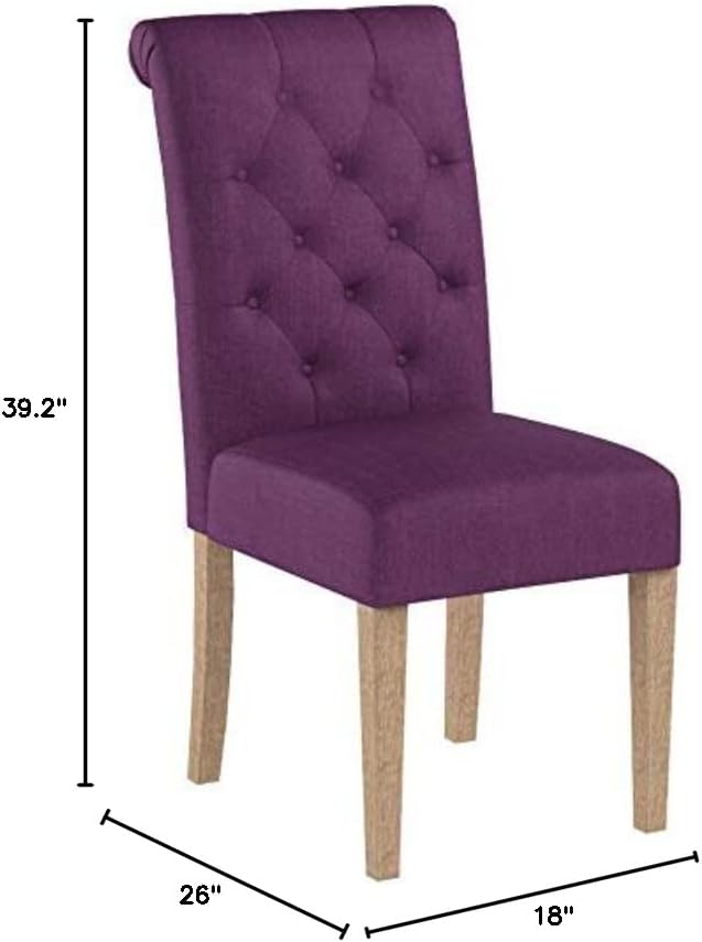 Roundhill Furniture Habit Solid Wood Tufted Parsons Purple Dining Chair, Set of 2 - LeafyLoom