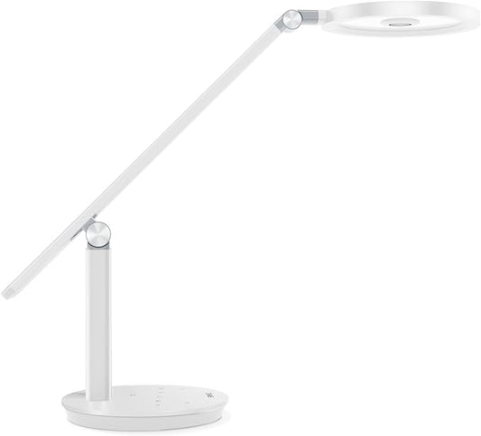 LED Desk Lamp for Home Office - Natural Eye-Caring Table Light, Adjustable Metal Swing Arm with 18W Dimmable Bright Reading Task Lampara Memory Function White - LeafyLoom