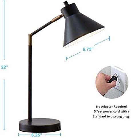 LED Desk Lamp with USB Charging Port, 100% Metal Lamp, 270° Flexible Swivel Arms, Soft White LED Reading Light (2700K), Bedside Reading Lamp, Office Lamp, Table Lamp, UL Listed (Black) - LeafyLoom