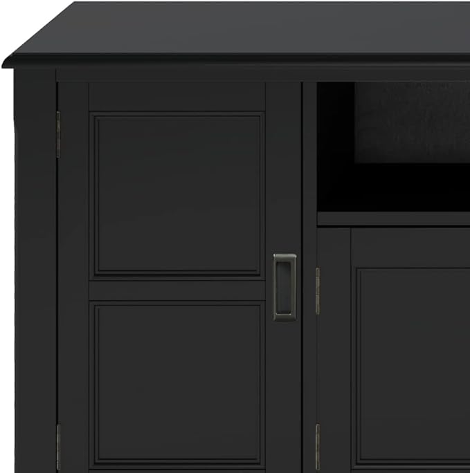 SIMPLIHOME Burlington SOLID WOOD 72 Inch Wide Transitional TV Media Stand in Black for TVs up to 80 Inches, For the Living Room and Entertainment Center - LeafyLoom