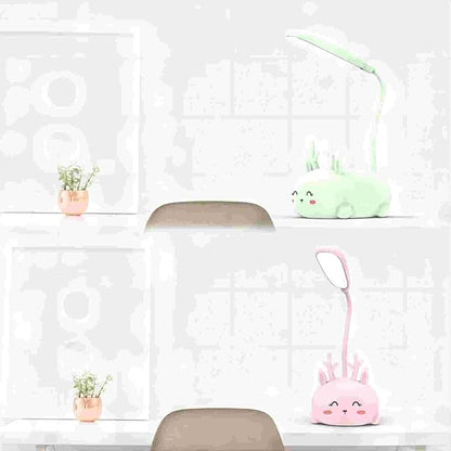 Kids Lamp, Cute LED Desk Lamp for Kids, Mini Animal Night Light, USB Rechargeable Flexible Cartoon Lamp Eye-Care Lighting for Bedroom (Deer B, Pink) - LeafyLoom