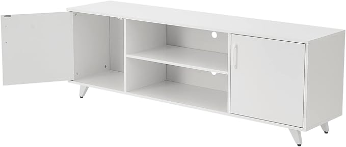 Panana TV Stand, Entertainment Center with 2 Doors and 2 Cubby Storages Cabinets for up to 65 inch for Living Room Bedroom (White, 53.5 inch) - LeafyLoom