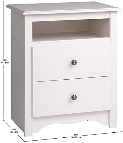 Prepac's Monterey 2 Drawer Nightstand: Elegant Bedroom Furniture, Bedside Table with Open Shelf, 23.25"W x 16"D x 28"H, White - WDC-2428 - LeafyLoom