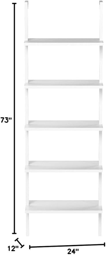 Nathan James 65506 Theo 5-Shelf White Modern Bookcase, Open Wall Mount Ladder Bookshelf with Industrial White Metal Frame, White - LeafyLoom