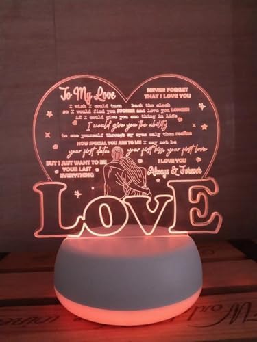 Night Light I Love You Valentine Gifts Love Heart Acrylic 3D LED USB 7 Colors Change LED Table Lamp Xmas Toy Gift for Girlfriends or Boyfriends Wife Husband - LeafyLoom