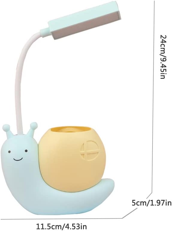 Cute Kids Lamp with Pen Holder,LED Desk Lamp for Child,Snail Shape USB Charging Student Learning Eye Protection Lamp with 360° Bendable Adjustable Neck Blue - LeafyLoom