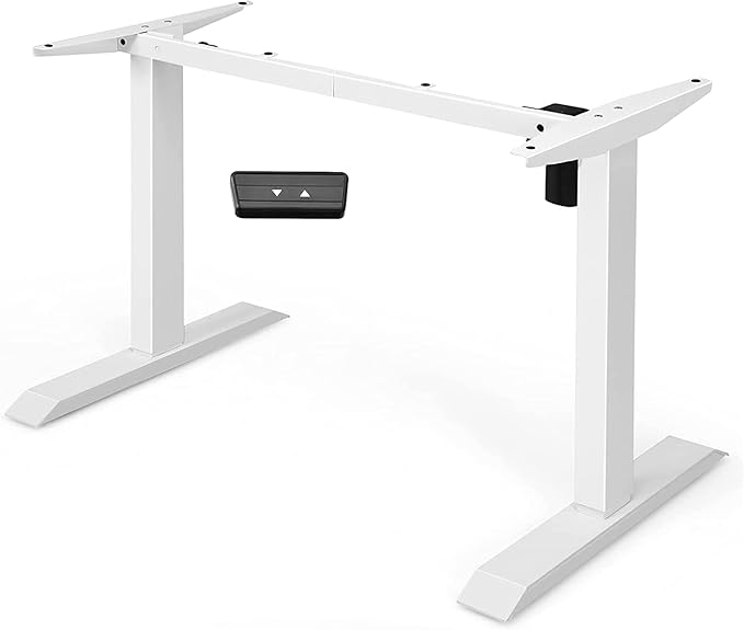 Electric, Single Motor Height Adjustable 2 Button Controller, Table Base for Work Home Office Computer Workstation Standing Desk Frame, White - LeafyLoom