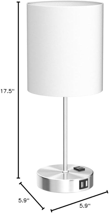 𝟮𝟬𝟮𝟯 𝗡𝗘𝗪 Set of 2 Touch White Table Lamps with 2 USB Ports & AC Outlet, 3-Way Dimmable Bedside Nightstand Lamps for Bedroom Living Room Nursery , 800 Lumens 5000K Daylight Bulbs Included - LeafyLoom