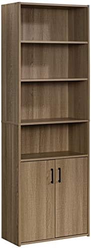 Sauder Beginnings Bookcase with Doors, L: 24.65" x W: 11.65" x H: 71.14", Summer Oak Finish & Beginnings Desk, L: 40.39" x W: 17.48" x H: 28.82", Summer Oak Finish - LeafyLoom