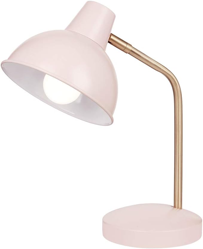 Globe Electric 67339 16" Desk Lamp, Matte Rose, Gold Arm, Clear Cord, in-Line On/Off Switch, Office Decor, Home Essentials, Reading Light, Room Lighting, Dorm - LeafyLoom