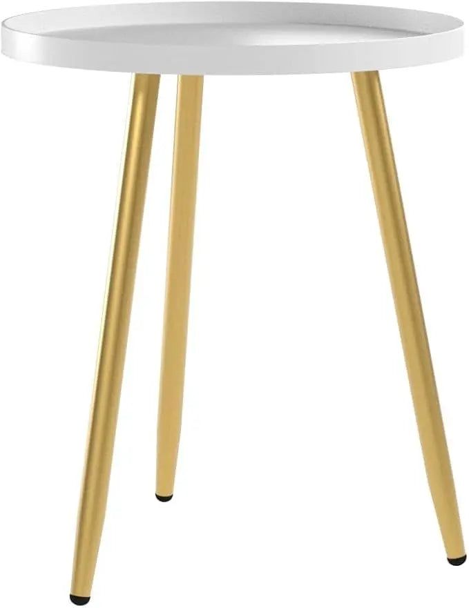 Round Side Table Wooden Tray Table with Metal Tripod Stand Nightstand Coffee Table End Table for Living Room Bedroom Office Small Spaces, 18" H x 15”D (White & Gold) - LeafyLoom